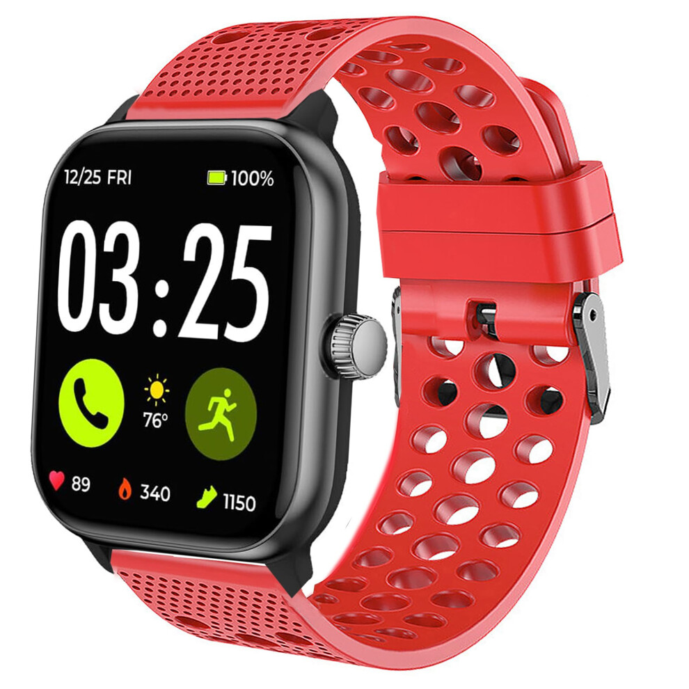 22Mm Silicone Watch Band For Spade And Co Health Smartwatch 4, Durable Sport Strap With Secure Metal Buckle Red 9045646580654