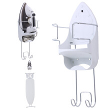 Wall Mounted Ironing Board and Iron Holder, Heavy Duty Foldable Organizer with Cord Storage, White