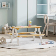 Berkfield Children's Table with Benches IRUN White 90x79.5x50cm Solid Wood