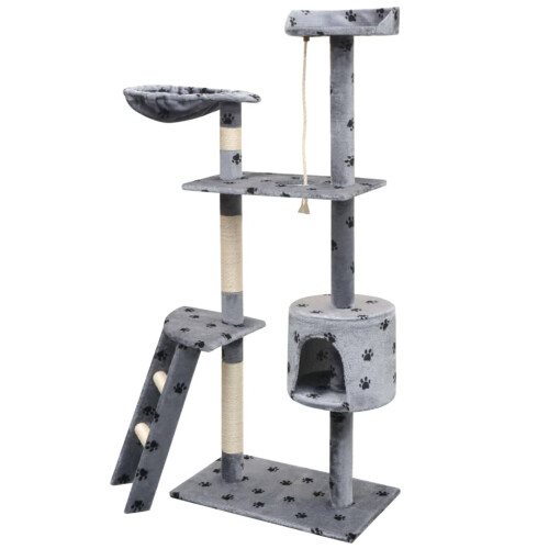 Berkfield Cat Tree with Sisal Scratching Posts 150 cm Paw Prints Grey 1