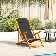 Berkfield Folding Beach Chair with Armrests Black Acacia Wood & Textilene