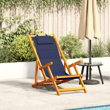 Berkfield Folding Beach Chair with Armrests Blue Acacia Wood & Textilene