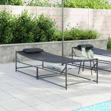 Berkfield Garden Sunbed with Pillow 2 pcs Black Powder-Coated Steel