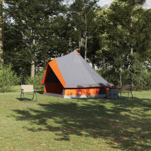 Berkfield Tipi Tent with Roof Grey and Orange 400 x 346 x 250 cm Taffeta