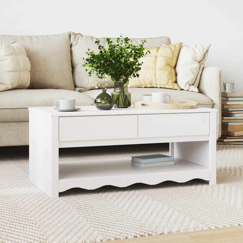 Berkfield Coffee Table Drammen White 99 x 55 x 45 cm Solid Pine Wood