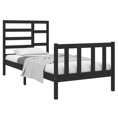 Berkfield Bed Frame without Mattress Black Solid Wood 75x190 cm Small Single 2