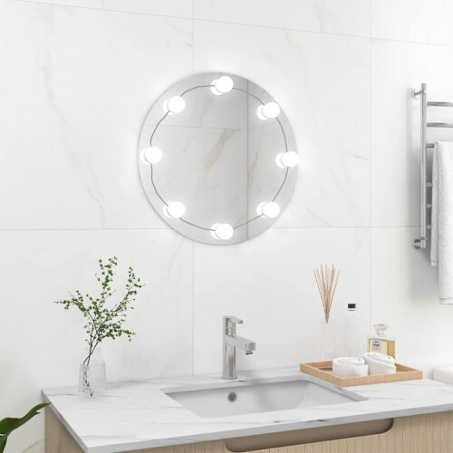 Berkfield Wall Mirror with LED Lights Round Glass 2