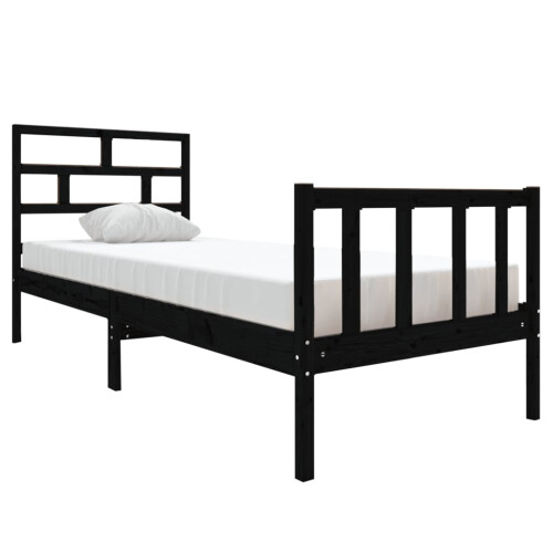 Berkfield Bed Frame without Mattress Black Solid Wood Pine Small Single 1