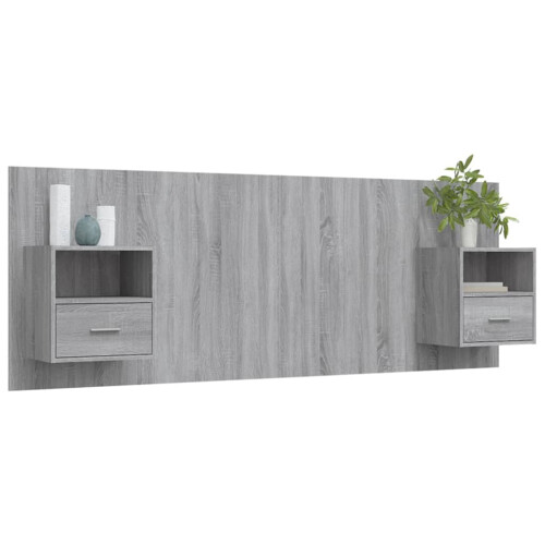 Berkfield Bed Headboard with Cabinets Grey Sonoma Engineered Wood 2