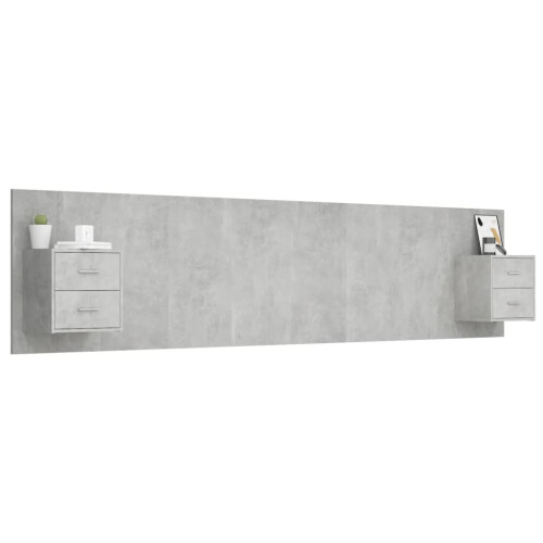 Berkfield Bed Headboard with Cabinets Concrete Grey Engineered Wood 2