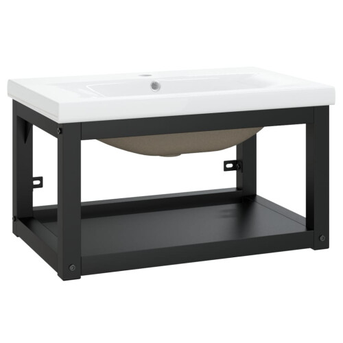 Berkfield Bathroom Washbasin Frame with Built-in Basin Black Iron 1