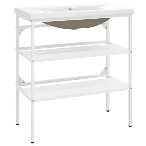 Berkfield Bathroom Washbasin Frame with Built-in Basin White Iron 1