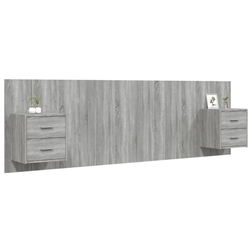 Berkfield Bed Headboard with Cabinets Grey Sonoma Engineered Wood 2
