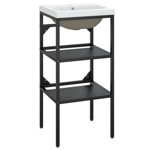 Berkfield Bathroom Washbasin Frame with Built-in Basin Black Iron 1