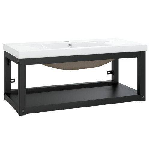 Berkfield Bathroom Washbasin Frame with Built-in Basin Black Iron 1