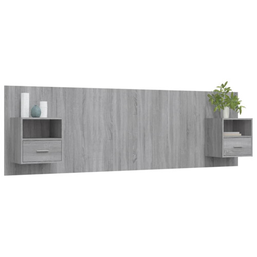Berkfield Bed Headboard with Cabinets Grey Sonoma Engineered Wood 2