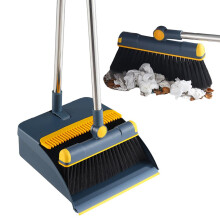 Broom and Dustpan Set with 180 Rotating Head, Foldable Dustpan and Adjustable Long Handle for Home Cleaning