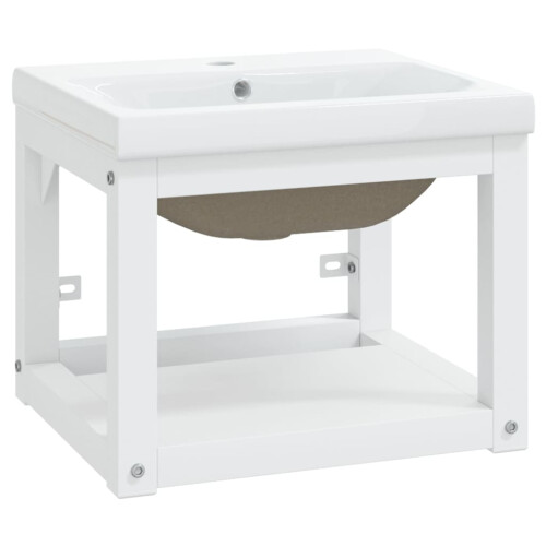 Berkfield Bathroom Washbasin Frame with Built-in Basin White Iron 1