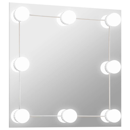 Berkfield Wall Mirror with LED Lights Square Glass 1