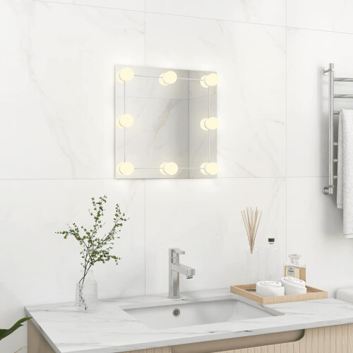 Berkfield Wall Mirror with LED Lights Square Glass 2