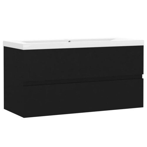 Berkfield Sink Cabinet with Built-in Basin Black Engineered Wood 1