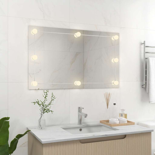 Berkfield Wall Frameless Mirror with LED Lights Rectangular Glass 2