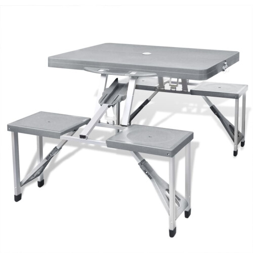 Berkfield Foldable Camping Table Set with 4 Stools Aluminium Extra Light Grey