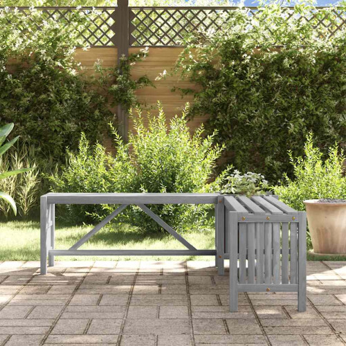 Berkfield Garden Corner Bench with Planter 117cm Solid Acacia Wood Grey 2