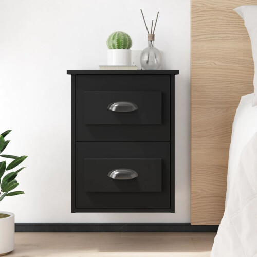 Berkfield Wall-mounted Bedside Cabinet Black 41.5x36x53cm