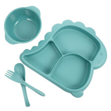 Kids Dinosaur Plate and Bowl Set with Fork Spoon, Divided Tableware for Boys Mealtime Fun