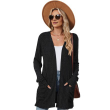 Long-Sleeved Knitted Cardigan Black M