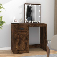 Berkfield Dressing Table with LED Smoked Oak 90x50x132.5 cm Engineered Wood