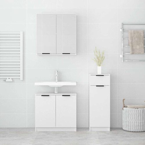 Berkfield 3 Piece Bathroom Cabinet Set White Engineered Wood 2
