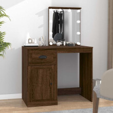 Berkfield Dressing Table with LED Brown Oak 90x50x132.5 cm Engineered Wood