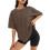 V Neck Short Sleeve Basic Tees Coffee L 1