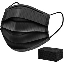 50 Pcs Black Disposable Face Mask for Adults, Breathable 3 Layer Protection with Soft Earloops