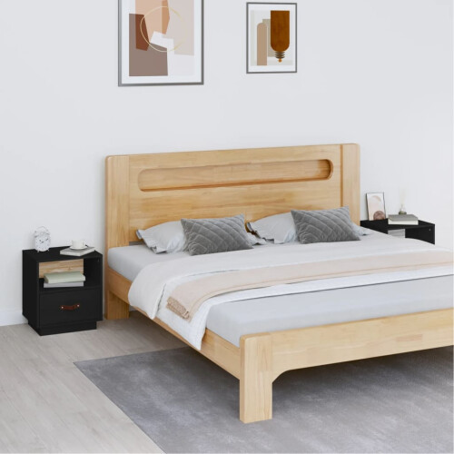 Berkfield Bedside Cabinets 2 pcs Black 40x34x45 cm Solid Wood Pine