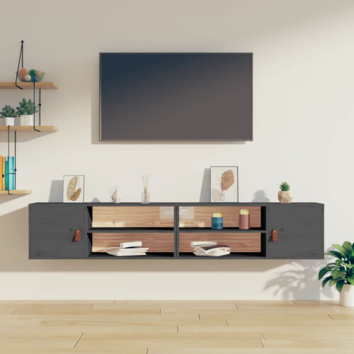 Berkfield Wall Cabinets 2 pcs Grey 80x30x30 cm Solid Wood Pine