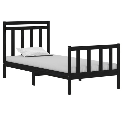 Berkfield Bed Frame without Mattress Black 75x190 cm Small Single Solid Wood 2