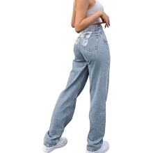 Pantaloni in denim da donna in stile Y2K, jeans a vita alta e gamba larga con stampa a farfalla, jeans larghi a gamba dritta, design patchwork