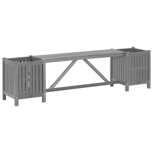 Berkfield Garden Bench with 2 Planters 150cm Solid Acacia Wood Grey 1