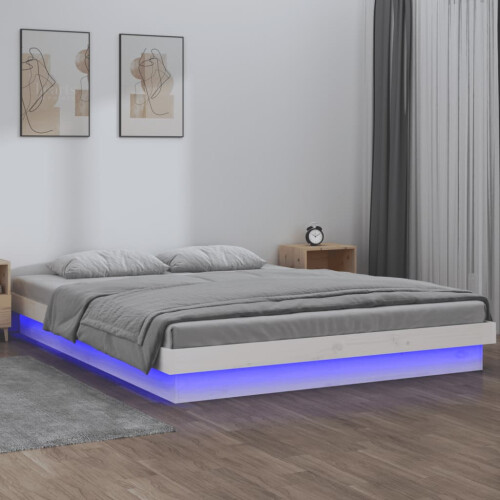 Berkfield LED Bed Frame without Mattress White 140x190 cm Solid Wood