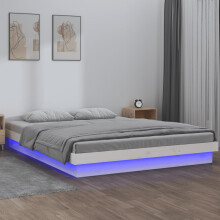 Berkfield LED Bed Frame without Mattress White Double Solid Wood