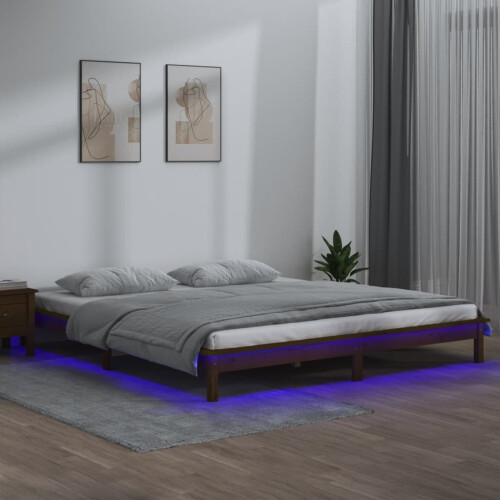 Berkfield LED Bed Frame without Mattress Honey Brown 200x200 cm Solid Wood