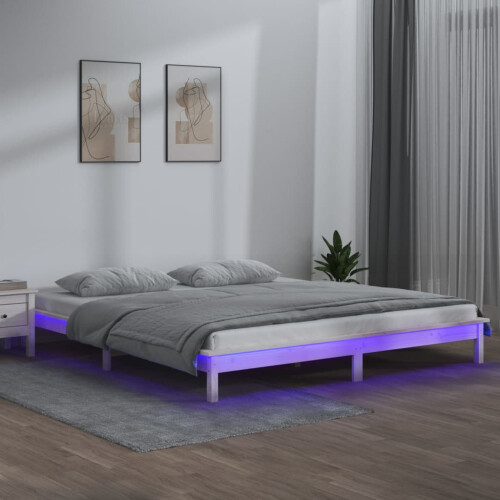 Berkfield LED Bed Frame without Mattress White 200x200 cm Solid Wood