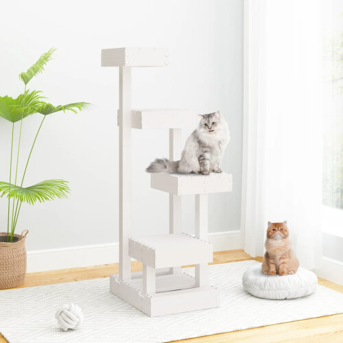 Berkfield Cat Tree White 45.5x49x103 cm Solid Wood Pine