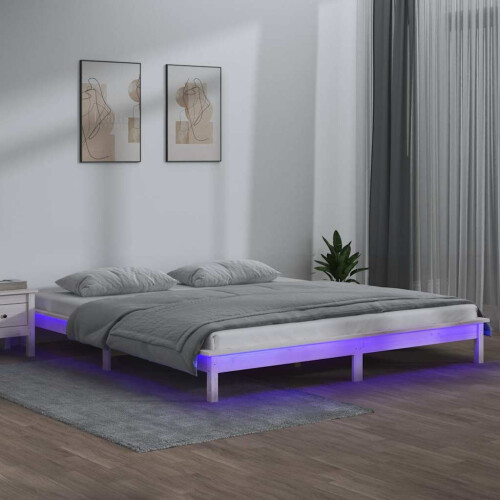 Berkfield LED Bed Frame without Mattress White 120x190 cm Small Double  Solid Wood