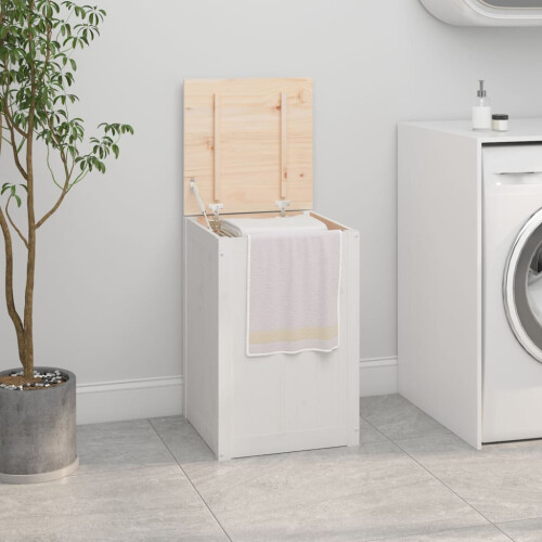 Berkfield Laundry Box White 44x44x66 cm Solid Wood Pine
