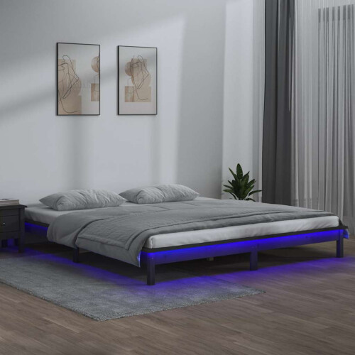 Berkfield LED Bed Frame without Mattress Grey 120x190 cm Small Double  Solid Wood