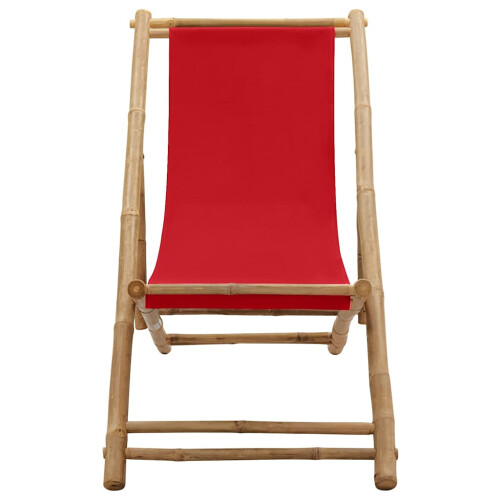 Berkfield Deck Chair Bamboo and Canvas Red 1
